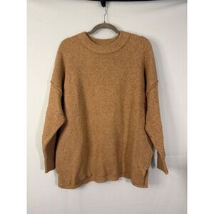 Aerie Oversized Waffle Knit Crewneck Sweater Camel‎ Brown Small